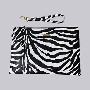 Clutch/wristlet, NIP, vegan leather, zebra pattern, textured, removable strap